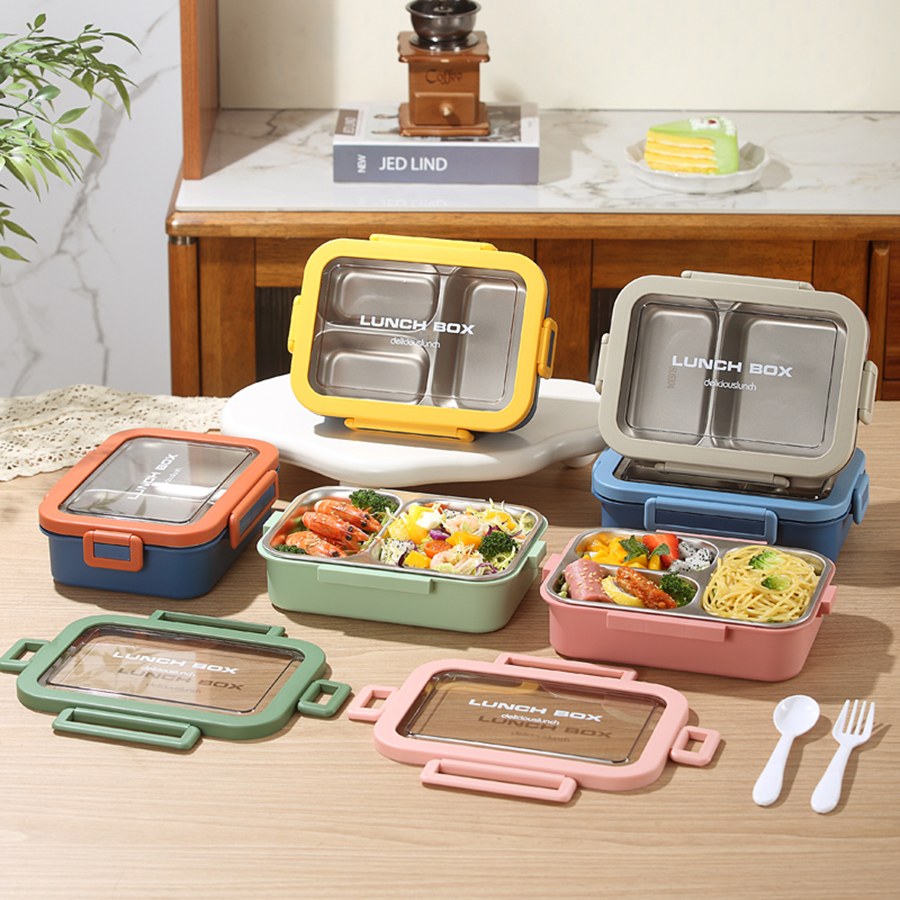 簡約分格不銹鋼飯盒兩