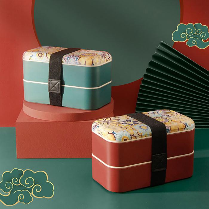 雙層綁帶密封飯盒國(guó)潮